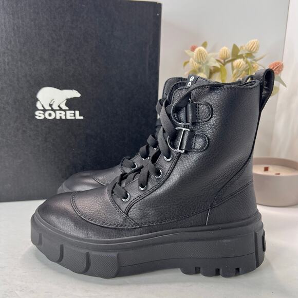 Sorel Caribou X Leather Boot Lace Waterproof Black NL5015-010 Women 8 NWOB FLAW - Picture 1 of 13